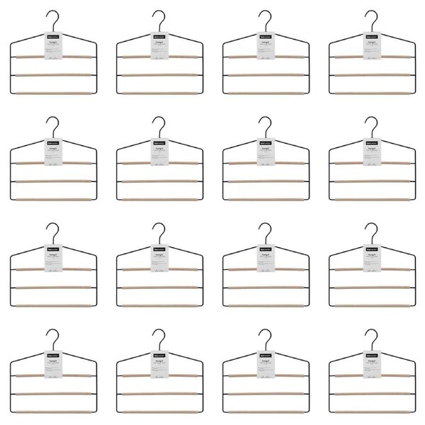 16x Boxsweden Hangit Toska 3-Tier Metal/Wood Trouser Hanger Organiser 36cm Black
