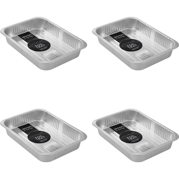 24x Lemon & Lime Premium Smooth Foil Tray Rectangle Container 37x27cm Silver