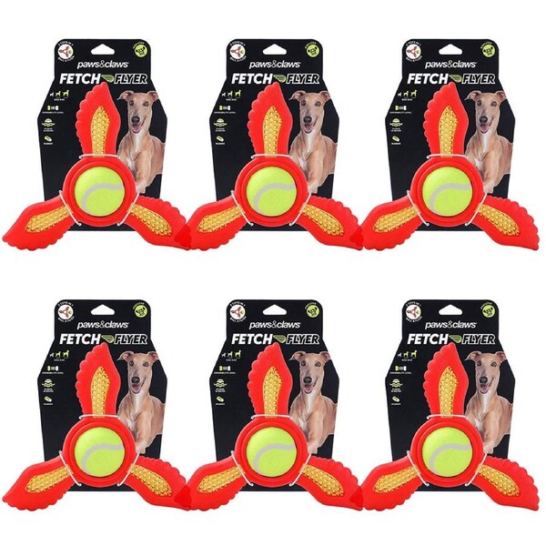 12pc Pawsnclaws 22cm Fetch Flyer Dog/Pet Foam Dart Toy w/ Tennis Ball Assort