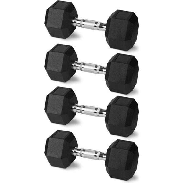 4PK Rubber Hex Dumbbell 1kg Chromed Grip Home Gym Workout Set