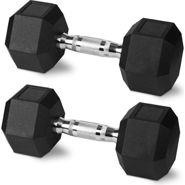 2PK Rubber Hex Dumbbell 2kg Chromed Grip Home Gym Workout Set