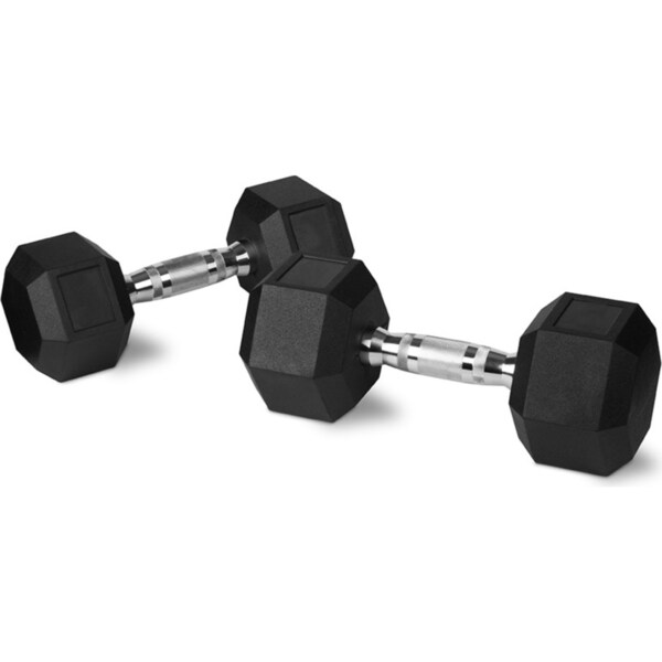 2PK Bodyworx Rubber Hex Dumbbell 8kg Chromed Grip Home Gym Workout Set