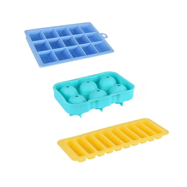 3 Pcs Silicone Easy Pop 6 Sphere Ice Cube Tray / Water Bottle Ice Block Tray / 15 Grids Ice Cube Tray