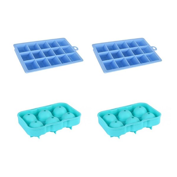 4 Pcs Silicone Easy Pop 6 Sphere Ice Cube Tray / 15 Grids Ice Cube Tray