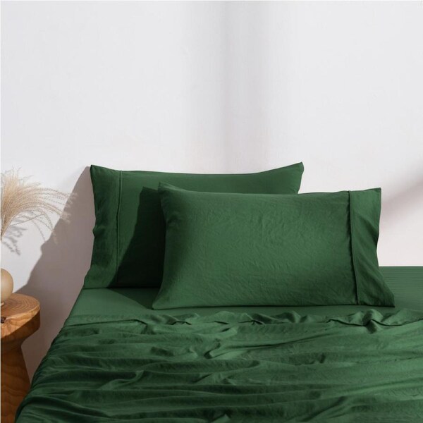 Dreamaker Superfine Washed Microfibre Easy Care Standard Pillowcase Twin Pack Hunter Green