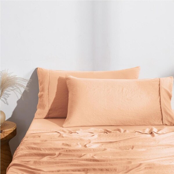 Dreamaker Superfine Washed Microfibre Easy Care King Pillowcase Twin Pack Peach