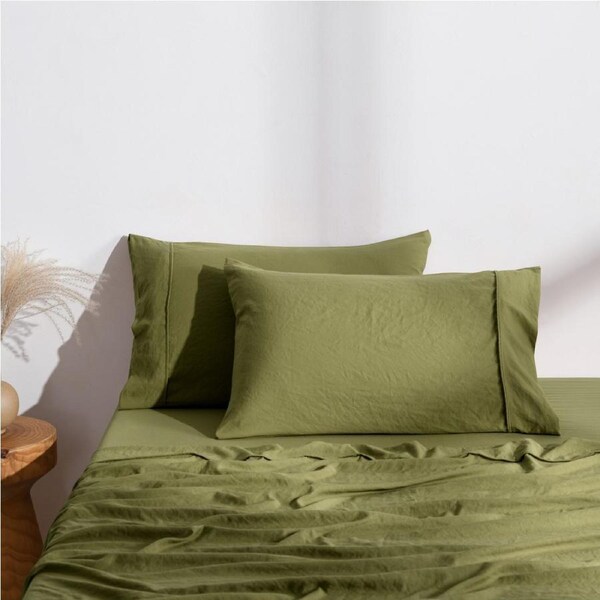 Dreamaker Superfine Washed Microfibre Easy Care Standard Pillowcase Twin Pack Olive