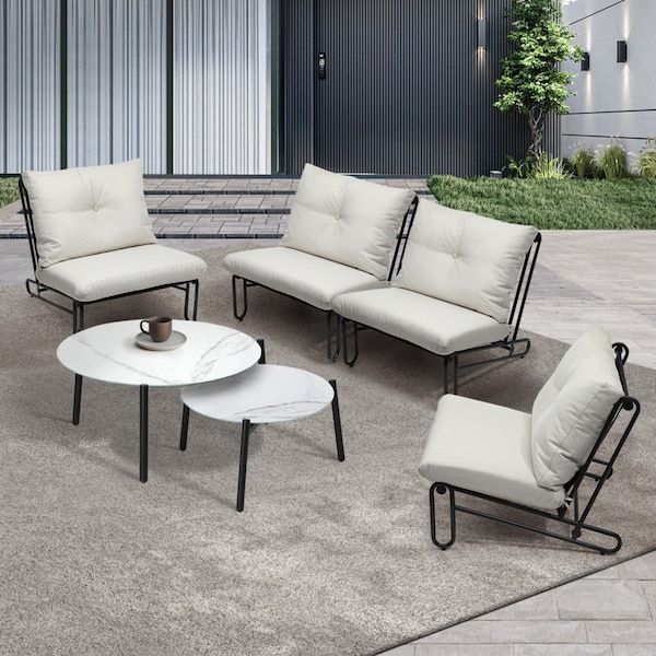 Livsip Outdoor Sofa Set 6 PCS Lounge Setting Table Chairs Patio Furniture Beige