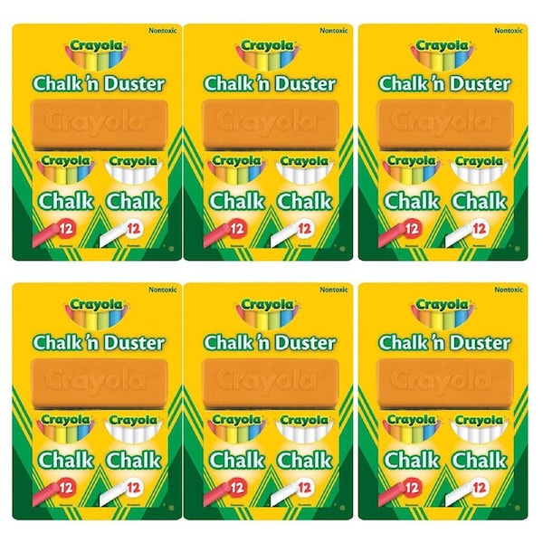 6x Crayola Chalk N Duster Drawing Art/Craft Draw School Supplies White/Coloured