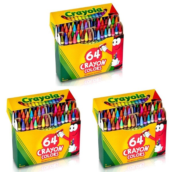 3x 64 Crayola Crayon Box w/ Sharpener Colouring Drawing Arts/Craft Children 3y+