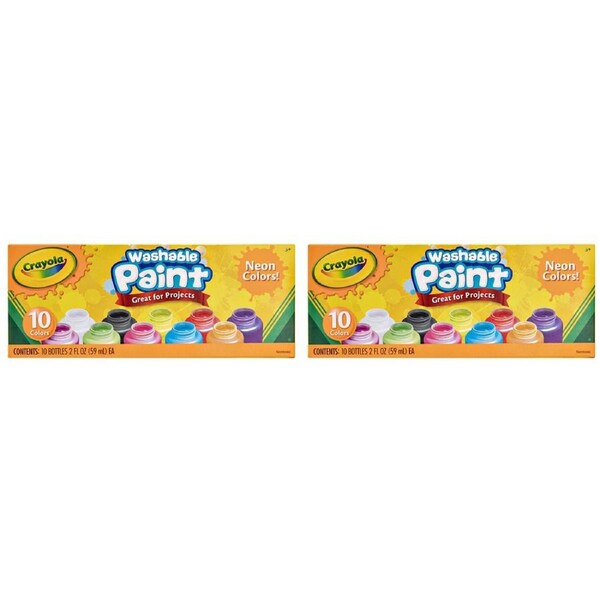 20pc Crayola Washable Neon Paint Set Non-Toxic Water Based Arts Craft Kids 3y+