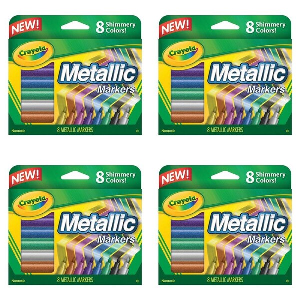 4x 8pc Crayola Metallic Markers Colouring/Drawing Art/Craft Kids Stationery 3y+