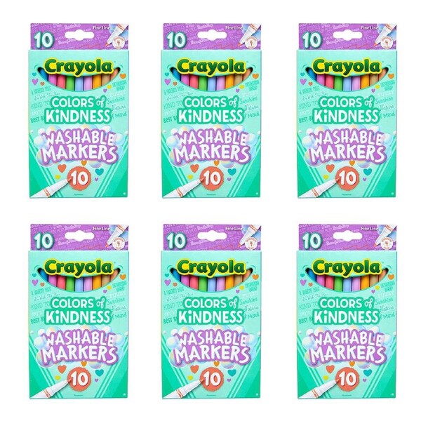 6x 10pc Crayola Kids Creative Fineline Washable Markers Colors of Kindness 36m+