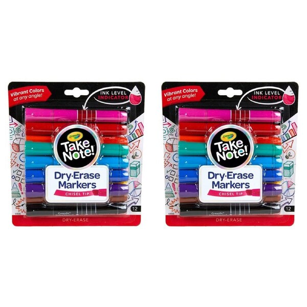 24pc Crayola Take Note! Quick-Dry White Board Markers Chisel Tip Writing Pen