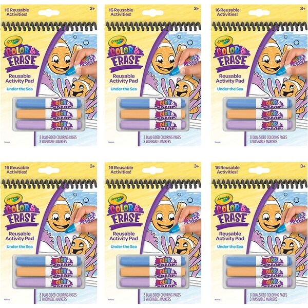 6x Crayola Colour & Erase Activity Pad w/ Marker Under the Sea Kids Art 3y+