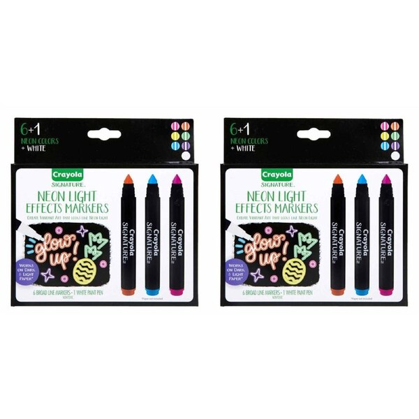 12pc Crayola Signature Neon Light Effects Drawing Marker Pens w/ White Paint Pen