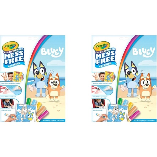 2x Crayola Wonder Mess Free Colouring Pages w/ Marker Bluey Kids Art/Craft 3y+