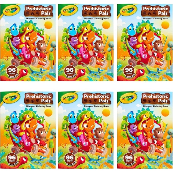 6x Crayola 96pg Prehistoric Pals Craft Colouring Book w/ Stickers Kids/Child 3y+