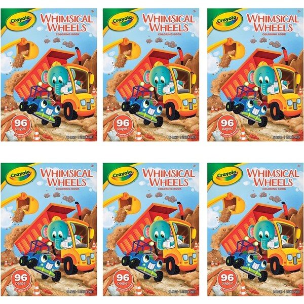 6x Crayola Kids/Childrens Creative 96 Page Whimsical Wheels Coloring Book 36m+