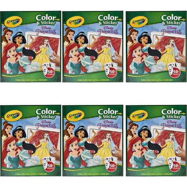 6x Crayola 32pg Colour & Sticker Disney Princess Kids/Children Drawing Book 3y+