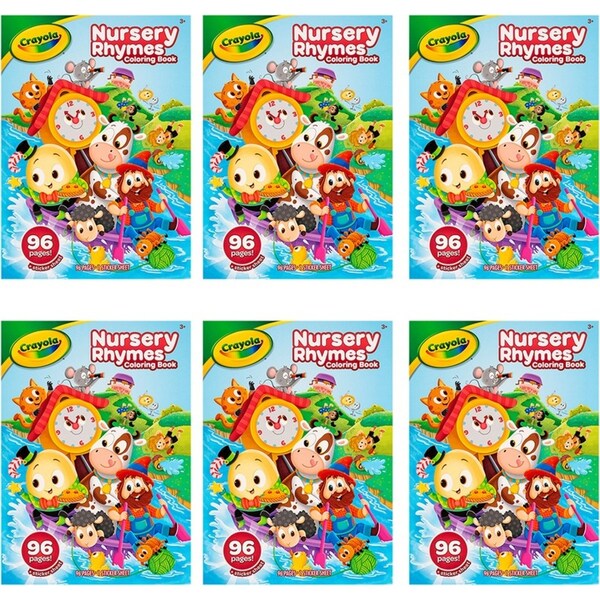 6x Crayola Kids/Childrens 96 Page Nursery Rhymes Colouring Book w/Stickers 36m+