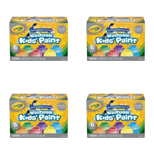 24pc Crayola Non-Toxic 59ml Washable Art Colours Paint For Kids 3+ Metallic
