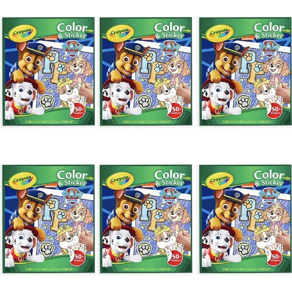6x 32pg Crayola Paw Patrol Colour & Sticker Activity Art Book Kids 3y+