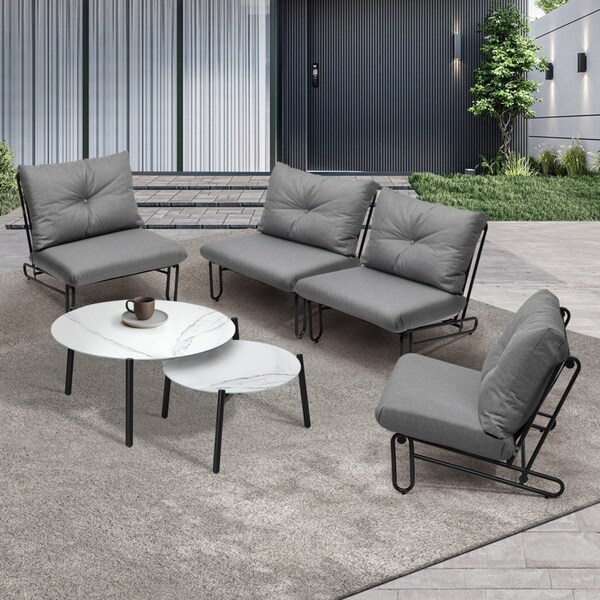 Livsip Outdoor Sofa Set 6 PCS Lounge Setting Table Chairs Patio Furniture Grey