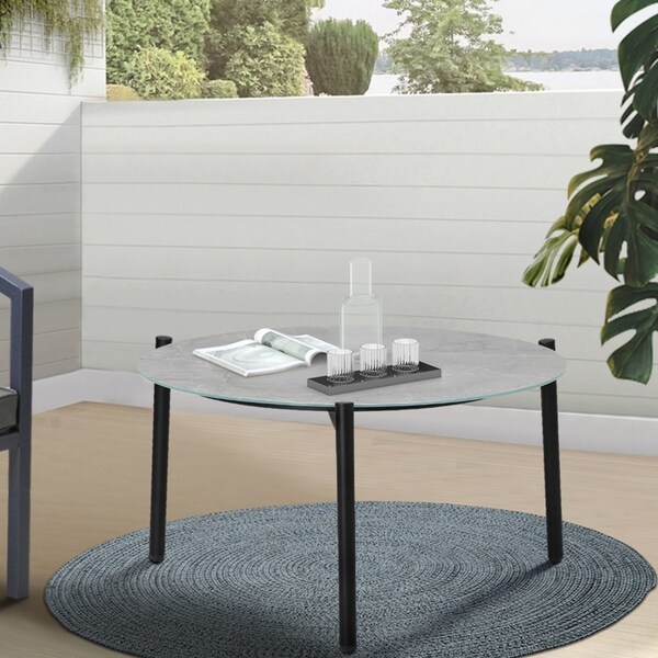 Livsip Outdoor Coffee Side Marble Table Desk Patio Furniture Garden 50cm Grey