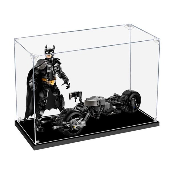 Acrylic Display Case for LEGO 76273 Batman Construction Figure and the Bat-Pod Bike Figure Storage Box Dust Proof Glue Free