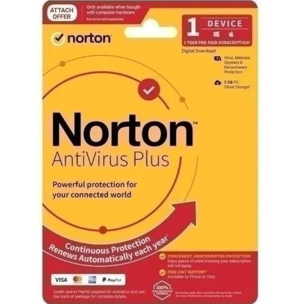Norton AntiVirus Plus 1 User 1 Device 1 Year Subscription Anti-Virus Protection Cyber
