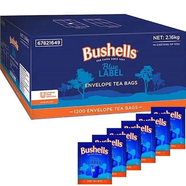 Bushells 1200 Black Tea Cup Bags Blue Label Individually Wrapped Envelope Pack Box Bulk