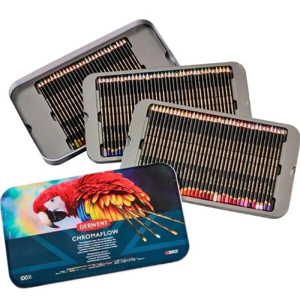 Derwent 100 ChromaFlow Coloured Artists Pencils Tin Set Professional