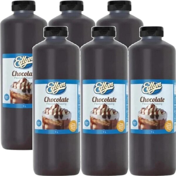 Edlyn Chocolate Topping Sauce Squeeze Bottles 1L 6 Pack Bulk