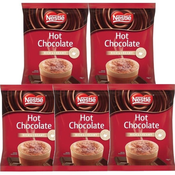 Nestle Hot Chocolate Rich Creamy Powder Just Add Milk 1kg Bag 5 Pack Bulk