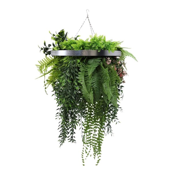 Silver Artificial Hanging Plant Disc Chandelier with Trailing Foliage - 40cm UV Resistant