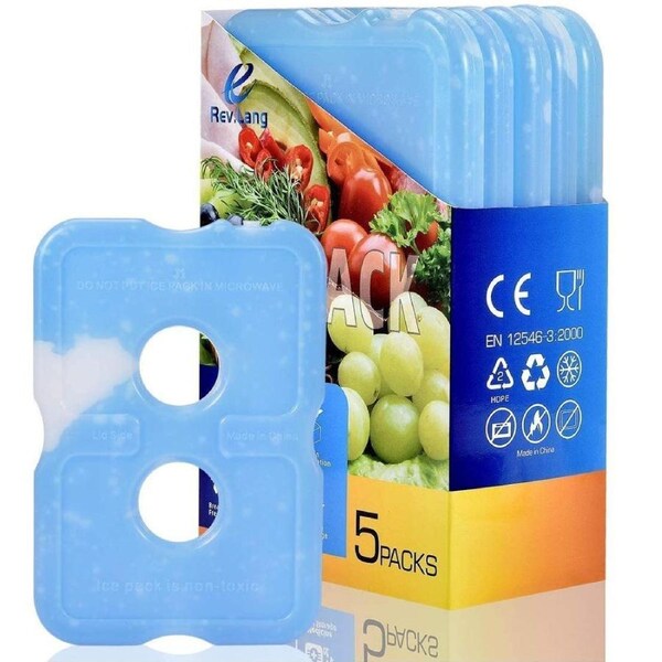 Cold Ice Pack Brick Reusable Long Lasting Cool Slim Thin Freezer Pack Cooler for Lunch Boxes Bag Canned Soda Beer Camping(200g,Set of 5)