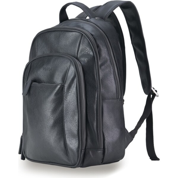 Tosca Vegan Leather Backpack Mens Multi-Pocket Travel School/Work Bag Black