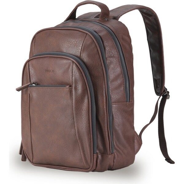 Tosca Vegan Leather Backpack Mens Multi-Pocket Travel/Work Bag Chocolate