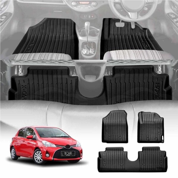 3D Floor Mats for Toyota Yaris Hatch 2011-2020 All Weather Heavy Duty All Weather Car Mats Carpet Liner Set