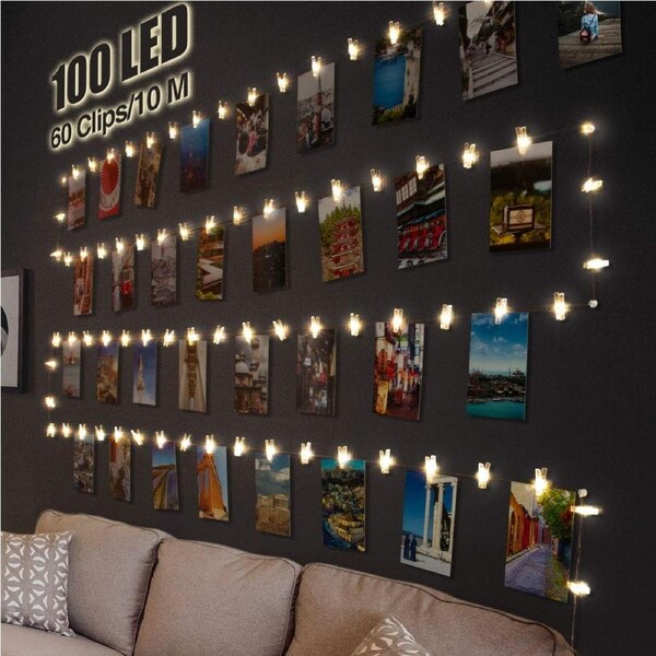Litogo L100P 100 LED Photo Clip Lights with 60 Clips Hanging Photos - 10m