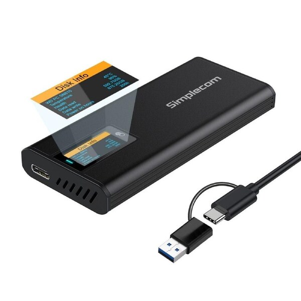 Simplecom SE530 NVMe / SATA M.2 SSD to USB-C Enclosure with SMART LED Screen USB 3.2 Gen 2 10Gbps