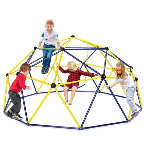 Babyjoy Climb Playset Kids Climbing Dome Set w/Swing Monkey Bars Indoor & Outdoor Activity Center Yellow