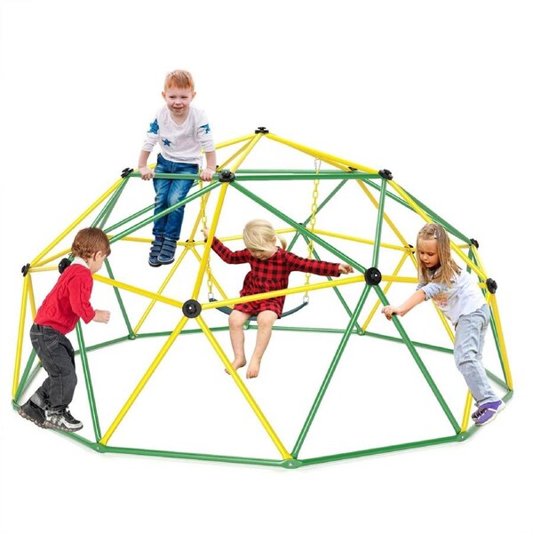 Babyjoy Climb Playset Kids Climbing Dome Set w/Swing Monkey Bars Indoor & Outdoor Play Equipment Activity Center Green