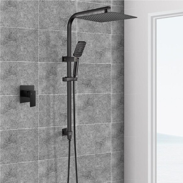 ACA Black 12" Square Shower Head With Mixer Tap 3-MODE Handheld Gooseneck Wall Arm Set
