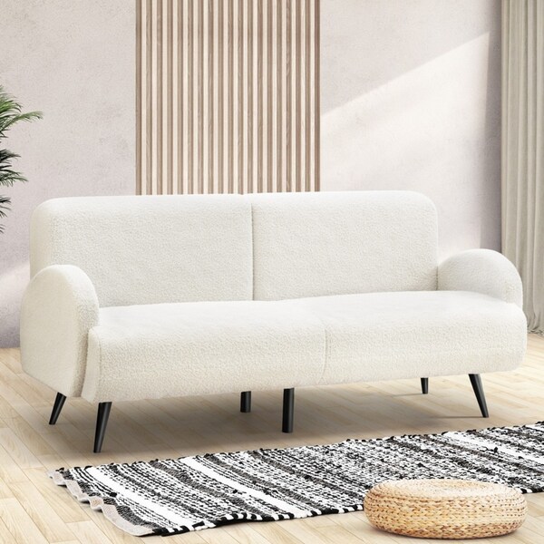 Oikiture Sherpa Sofa Luxury 3 Seater Couch Boucle Chair Seat Office Lounge White