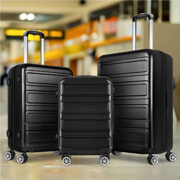ALFORDSON 3pc Luggage ABS+PC Trolley Set Suitcase Travel TSA Carry On Hard Case Lightweight Black