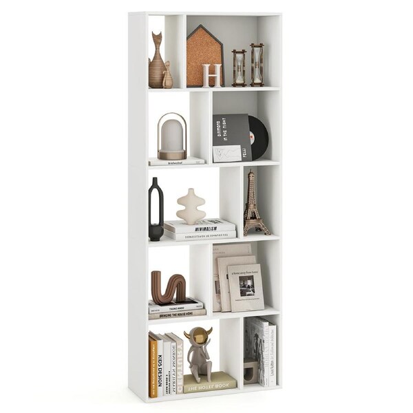 Costway 5-Tier 10 Cubes Bookcase Storage Cabinet Organizer Display Shelf Bookshelf White