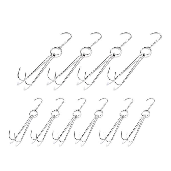 10PCS Stainless Steel Roast Duck Hooks Duty Double Hooks for Chicken Meat Goose