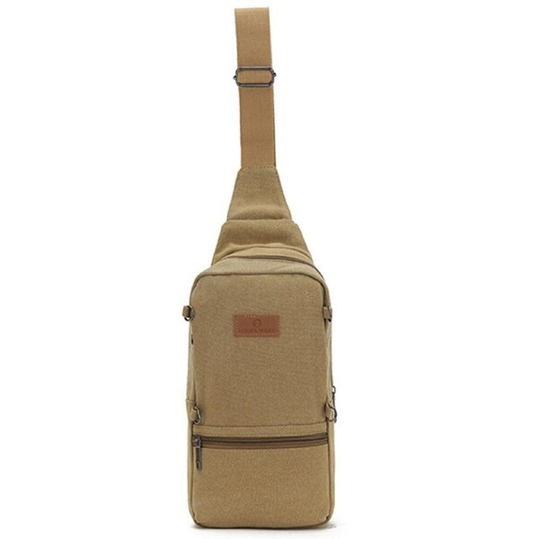 Louis Berry Canvas Mens Dual Zip Cross Body Shoulder Sling Bag 30x13cm Khaki